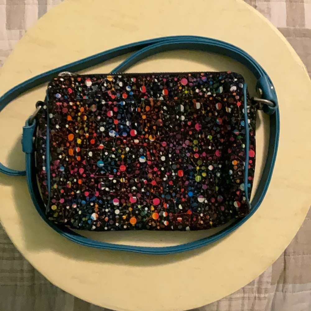 LAUDI VIDNI Black & Red Sparkly Crossbody Bag with Adjustable Strap